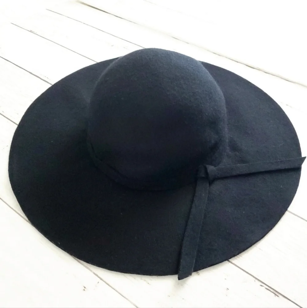 100% Wool Boho Black Floppy Felt Hat 57cm